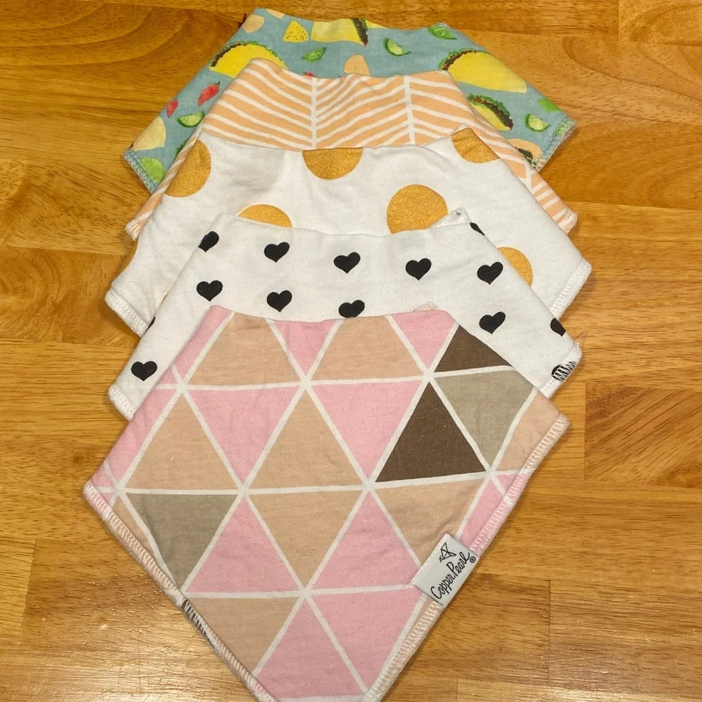 Pink Geo & Hearts Bandana Bib Set for Babies